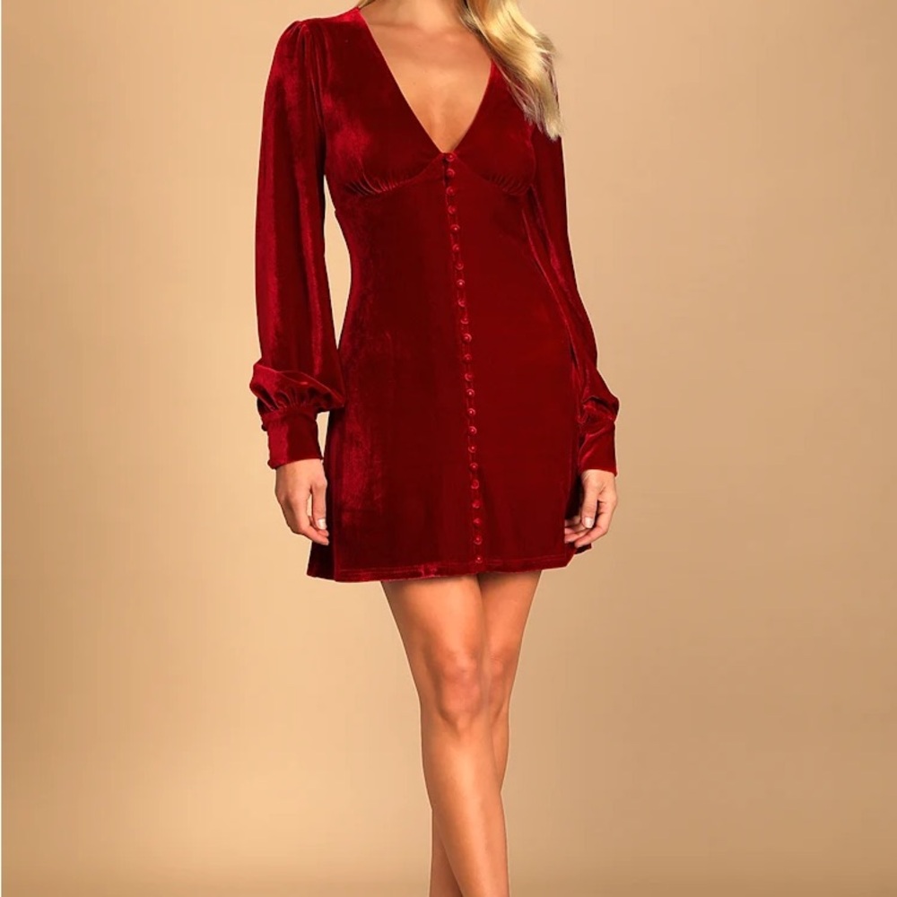 Lulu's Rich Red Velvet Mini Dress